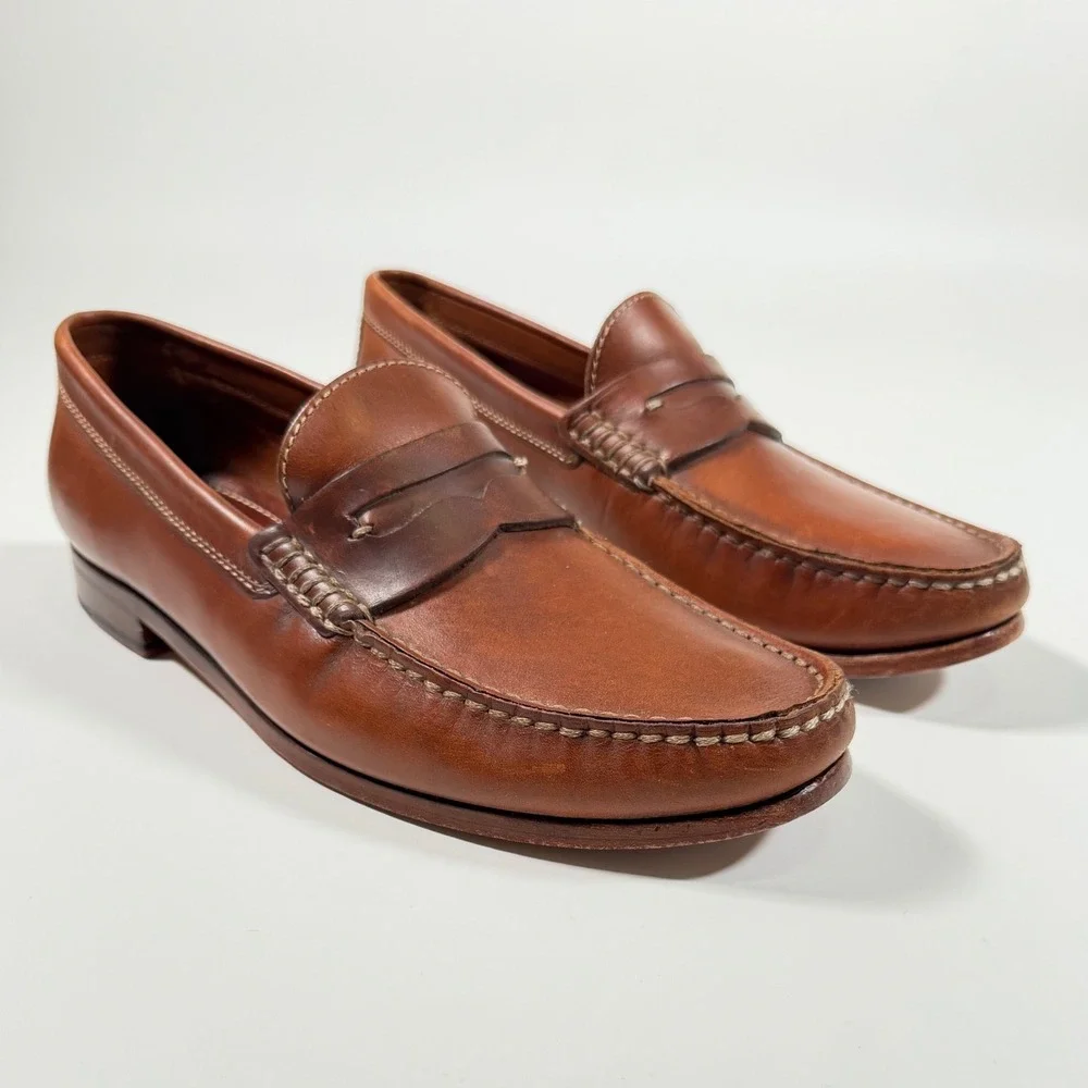Trask Genuine Handsewn Brown Leather Penny Loafers Men's 10.5M Made in Italy